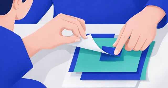 Abstract shapes in brand colours being adjusted by hands, suggesting optimization.